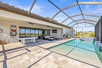 Travertine pavers and huge caged outdoor space for entertaining.