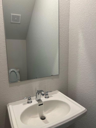Bathroom with a sink and a textured wall