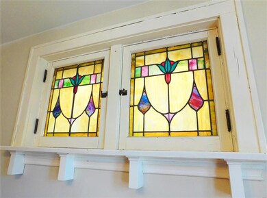 Close view of stained glass windows