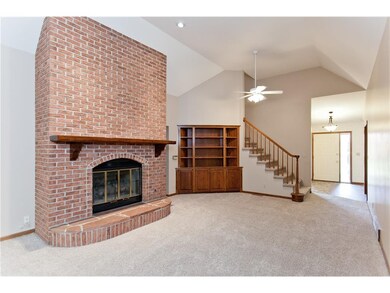 Living room with floor to ceiling fireplace