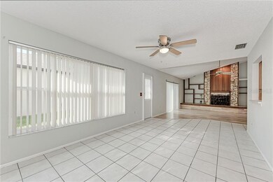 Looking from front entry through great room to fab