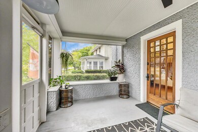 Solid wood front door with leaded glass!