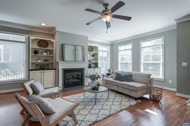 Gas fireplace with built-in surrounds in the great room.