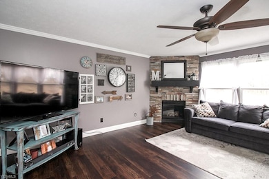 Living room with Custom Stone Fireplace