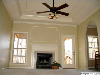 Living Room with Tray Ceiling Fireplace