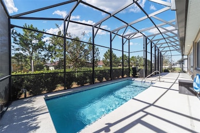 Relax by the solar-heated pool inside a large screened birdcage with plenty of patio space for sunbathing or entertaining guests.