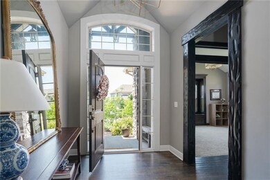 Impressive beamed ceiling entryway