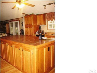 Tiled island and breakfast bar