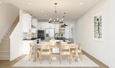 Dining area with chandelier