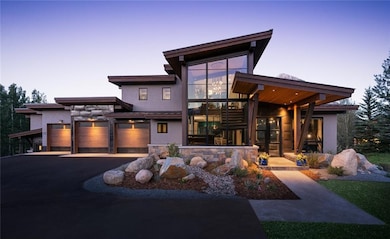 Contemporary home featuring a garage
