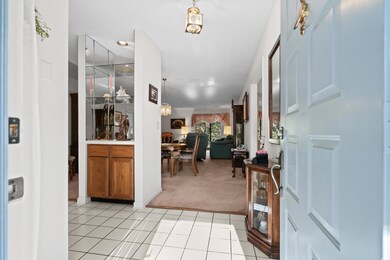 Entrance foyer with light carpet