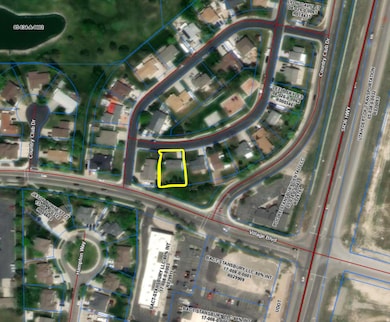 Aerial overview of property's location featuring property boundaries highlighted