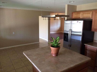 kitchen island and dining area