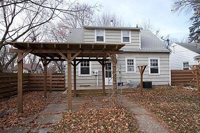 Back patio and garden, with apple tree