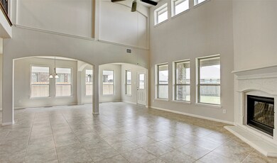 Cozy family room with corner fireplace