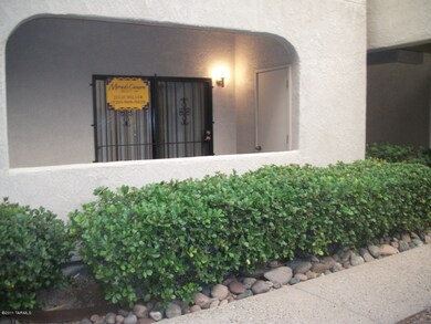 patio with sign