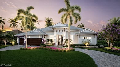 View of front facade featuring a yard and a garage