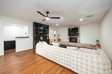 A compact bar area adjacent to the living room—per