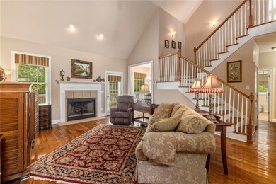 The main living area features a gas fireplace and