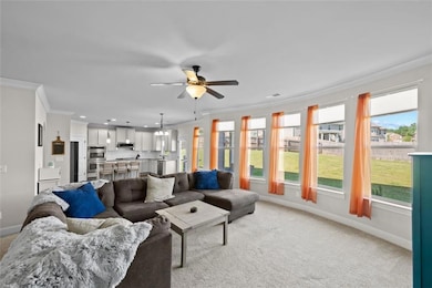 Living room with baseboards, ornamental molding, c