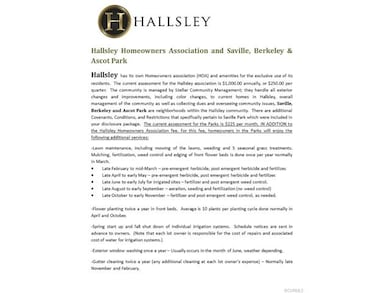Description from developer on Hallsley HOA for Ber
