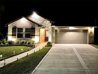 Exterior lighting on the home provides added secur