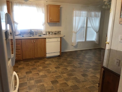 kitchen and eating area