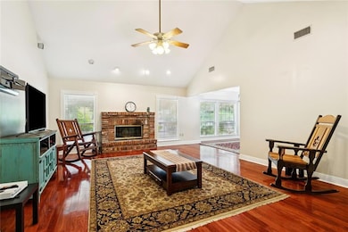 Soaring ceiling in the den