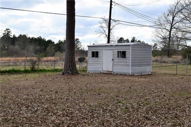 large backyard with storage unit