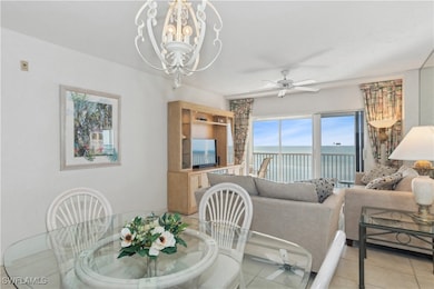 Dining area with a water view.
