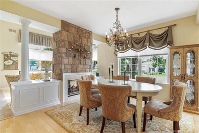 Dining room showing double sider fireplace