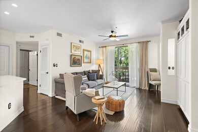 The open-concept living area highlights sleek bamb
