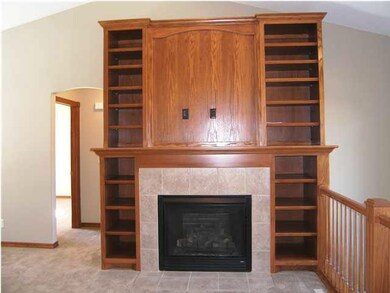 The gas fireplace with flanking custom shelving ca