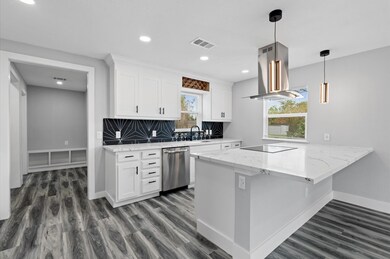 Kitchen island breakfast bar & hallway to drop zon
