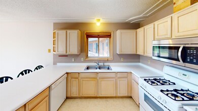 Kitchen featuring light brown cabinets, sink, a te
