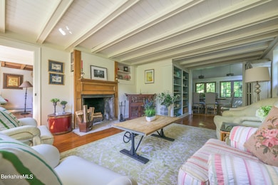 Living room with exposed beams