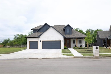 Modern farmhouse style home featuring an attached garage, a front lawn, driveway, board and batten siding, and roof with shingles