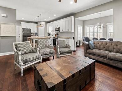 Living room featuring dark wood finished floors, c