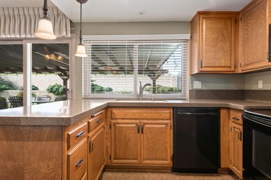 Kitchen with back yard views
