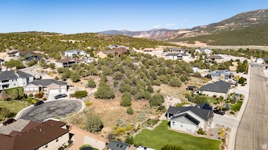 Aerial perspective of suburban area featuring a mountain backdrop