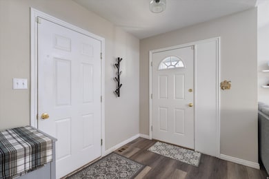 Entryway with baseboards and dark wood finished floors