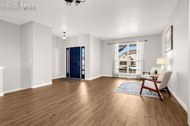 Foyer entrance featuring finished floors and baseb