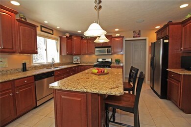 This spacious kitchen offers stainless steel appli