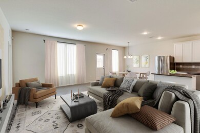 Living room featuring light carpet and an inviting