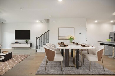 Dining room with visible vents, recessed lighting