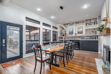 Dining room with recessed lighting, visible vents,