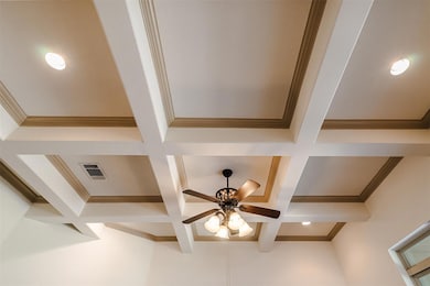 Detailed view of coffered ceiling, beamed ceiling