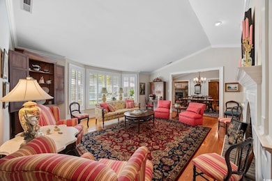 Living room featuring lofted ceiling, visible vent