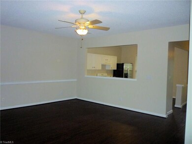 View from double doors to kitchen.