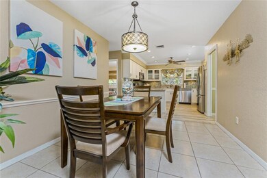 Dining area view into the kitchen.